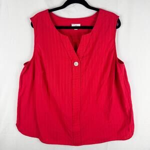 J Jill Red Size 3X Sleeveless Top V-Neck 100% Cotton